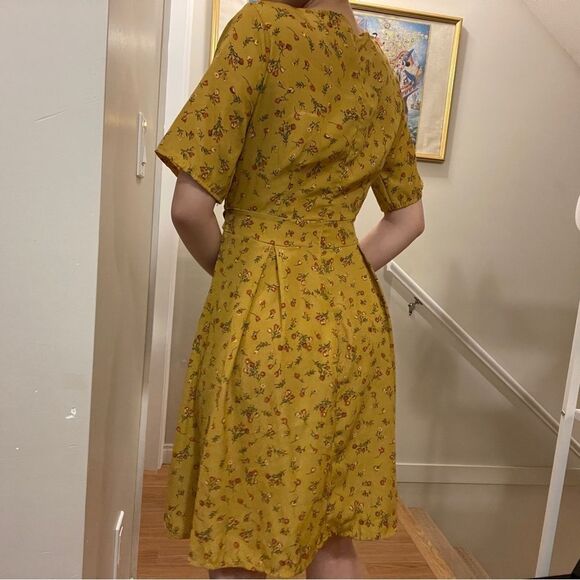 Yellow Floral Mini Wrap Dress from Korea - XS-S - Picture 8 of 13